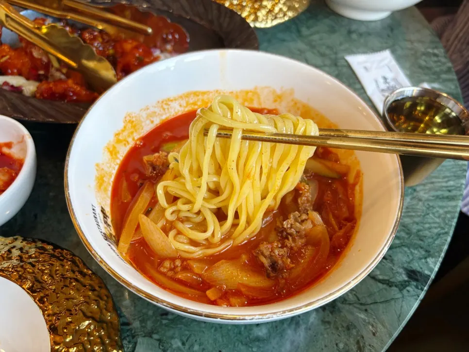 Close-up of the rich jjamppong broth