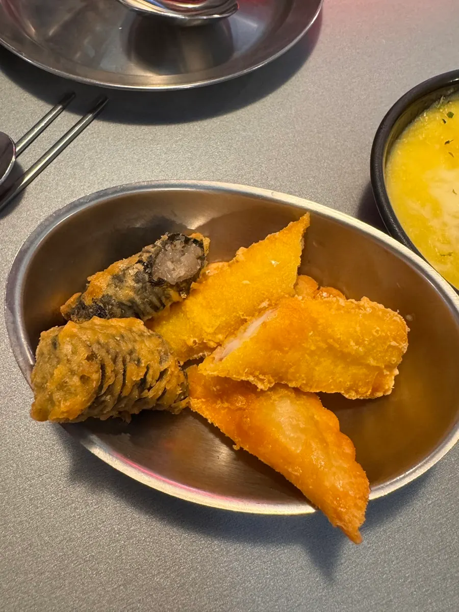 Plate of 3 fritters, a Mil Tteok Factory side dish