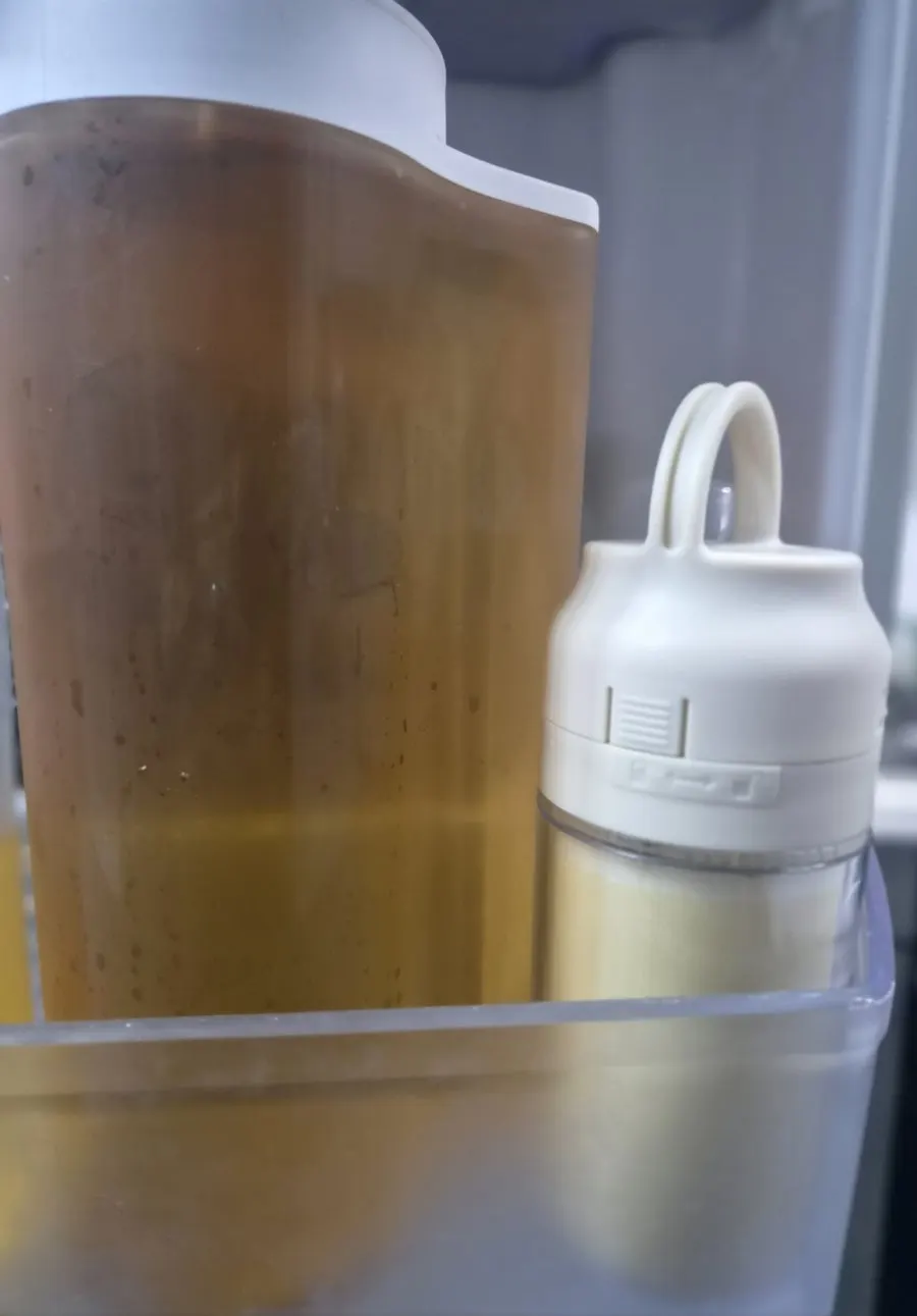 Baektae soy milk shaken in a shaker and kept chilled