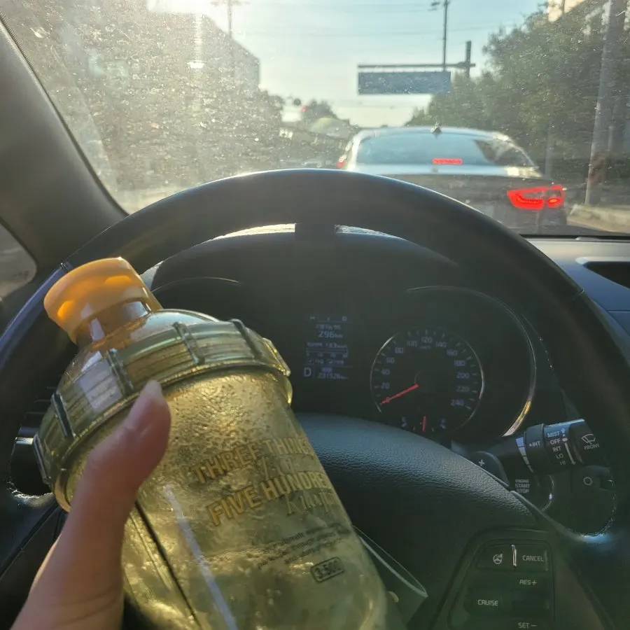 Drinking the grain powder in the car on the commute