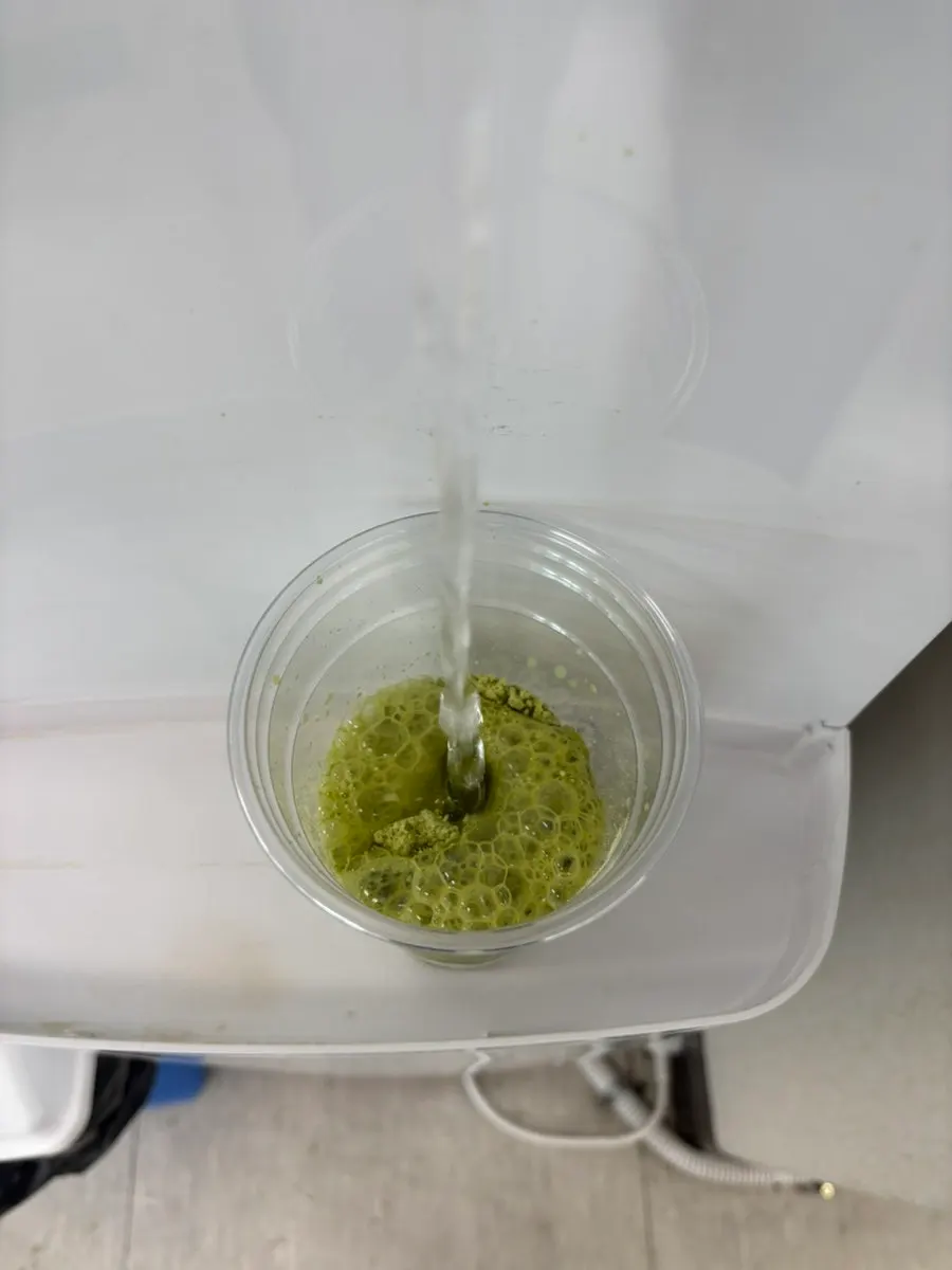 A finished cup of Jeju matcha raw soy milk
