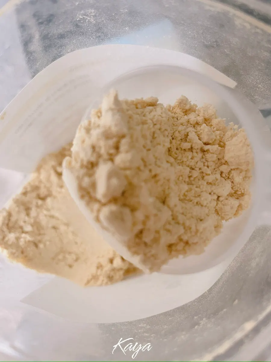 Mixing the powder with water in a cup