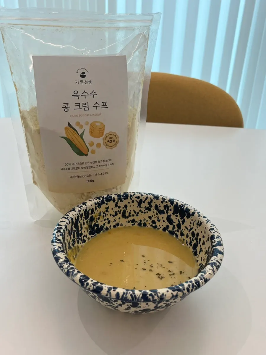 Finished corn bean cream soup mixed with water