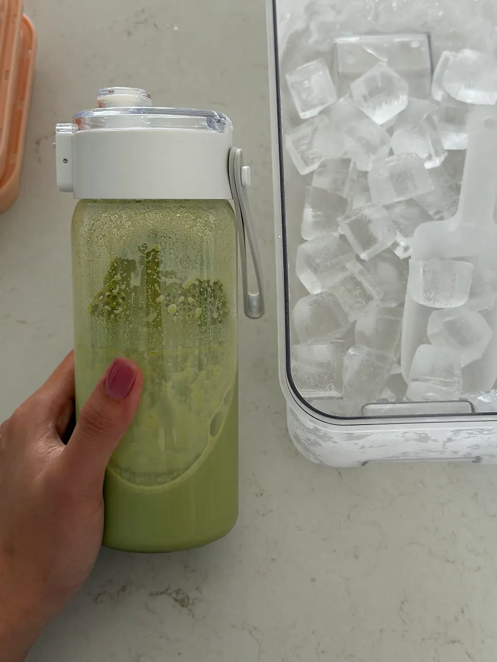 A cup of matcha soy milk enjoyed at a home cafe