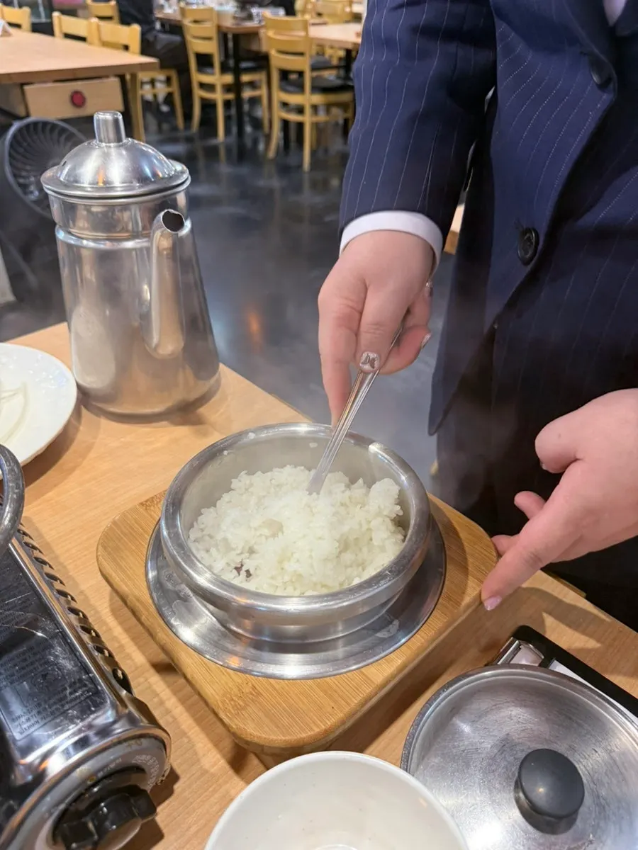 Lunch table set with the free service hotpot rice