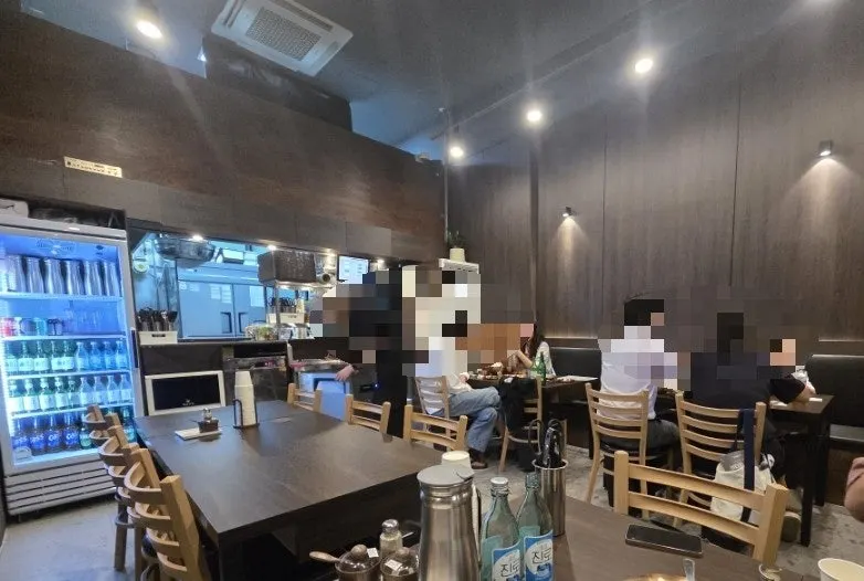 View of the Yukhwang dining hall full of group tables