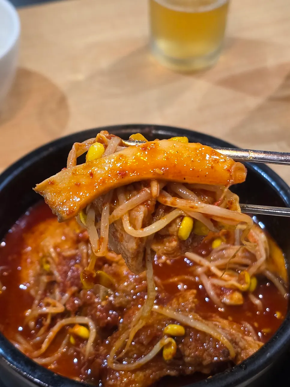 Cheese rice cake inside the spicy braised ribs