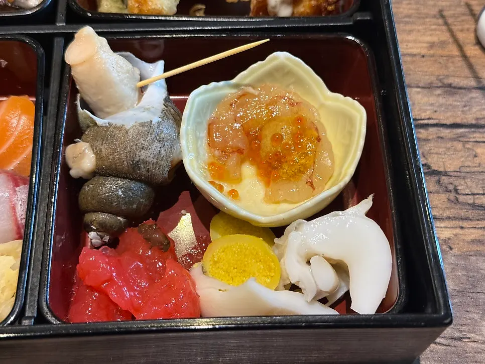 Tempura section with shrimp and mushrooms