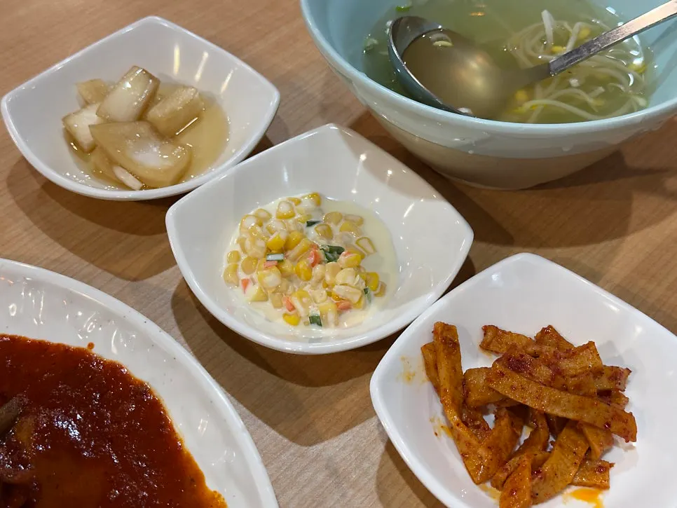 Basic side dishes set out from the self-serve bar