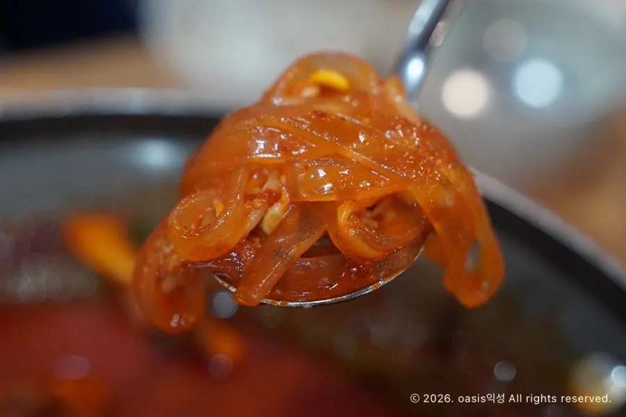 Glass noodles tossed in the sauce