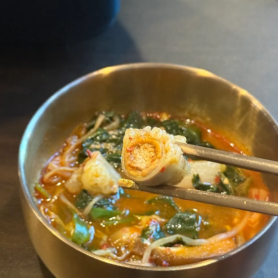 Broth of hanwoo gopchang hot pot simmered until rich