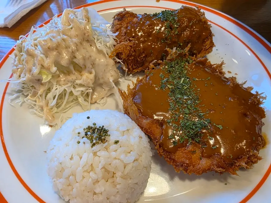 A plate of Gatjidong's signature half-and-half tonkatsu