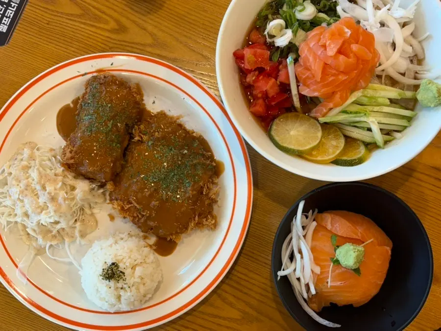 Two main dishes laid out on the table