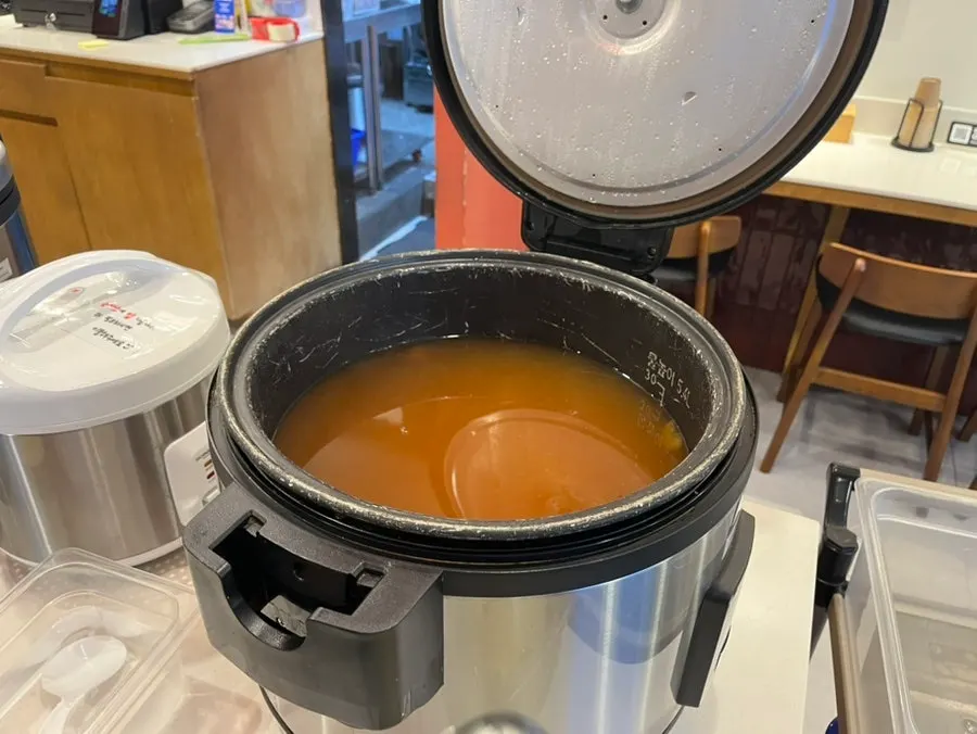 Broth poured into a bowl