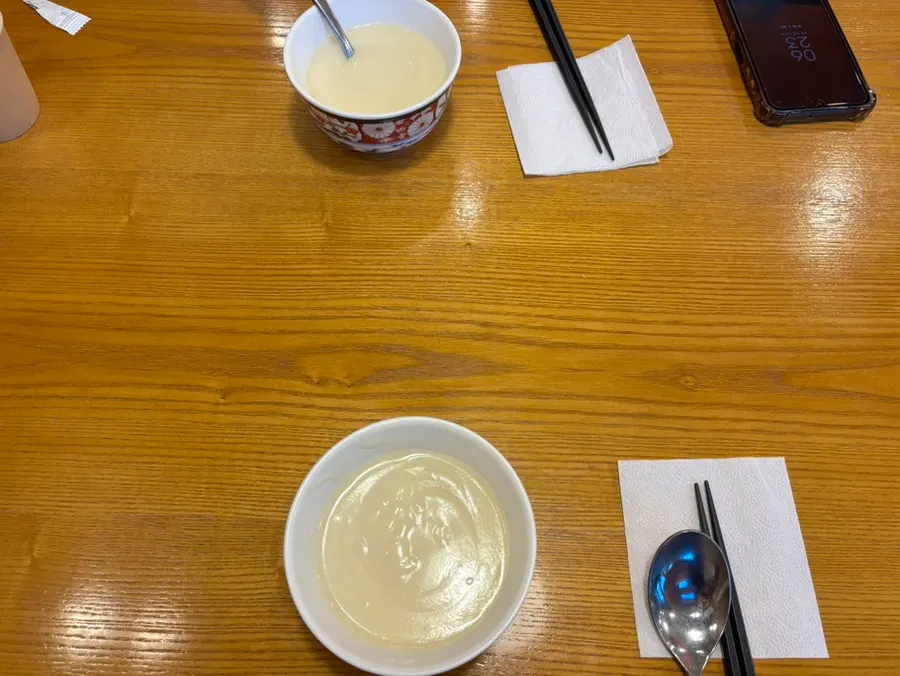 Soup and rice brought from the self-bar