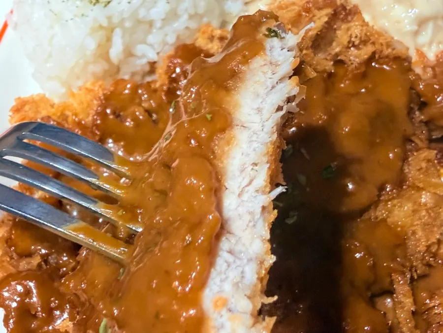 Furikake rice served alongside the Western-style pork cutlet