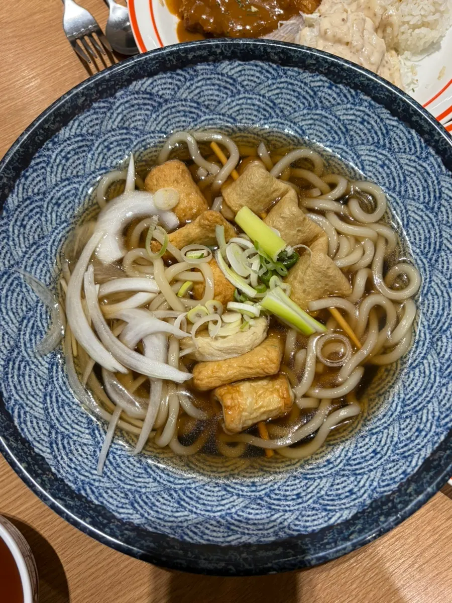 Fish cake udon in bonito-flavored broth