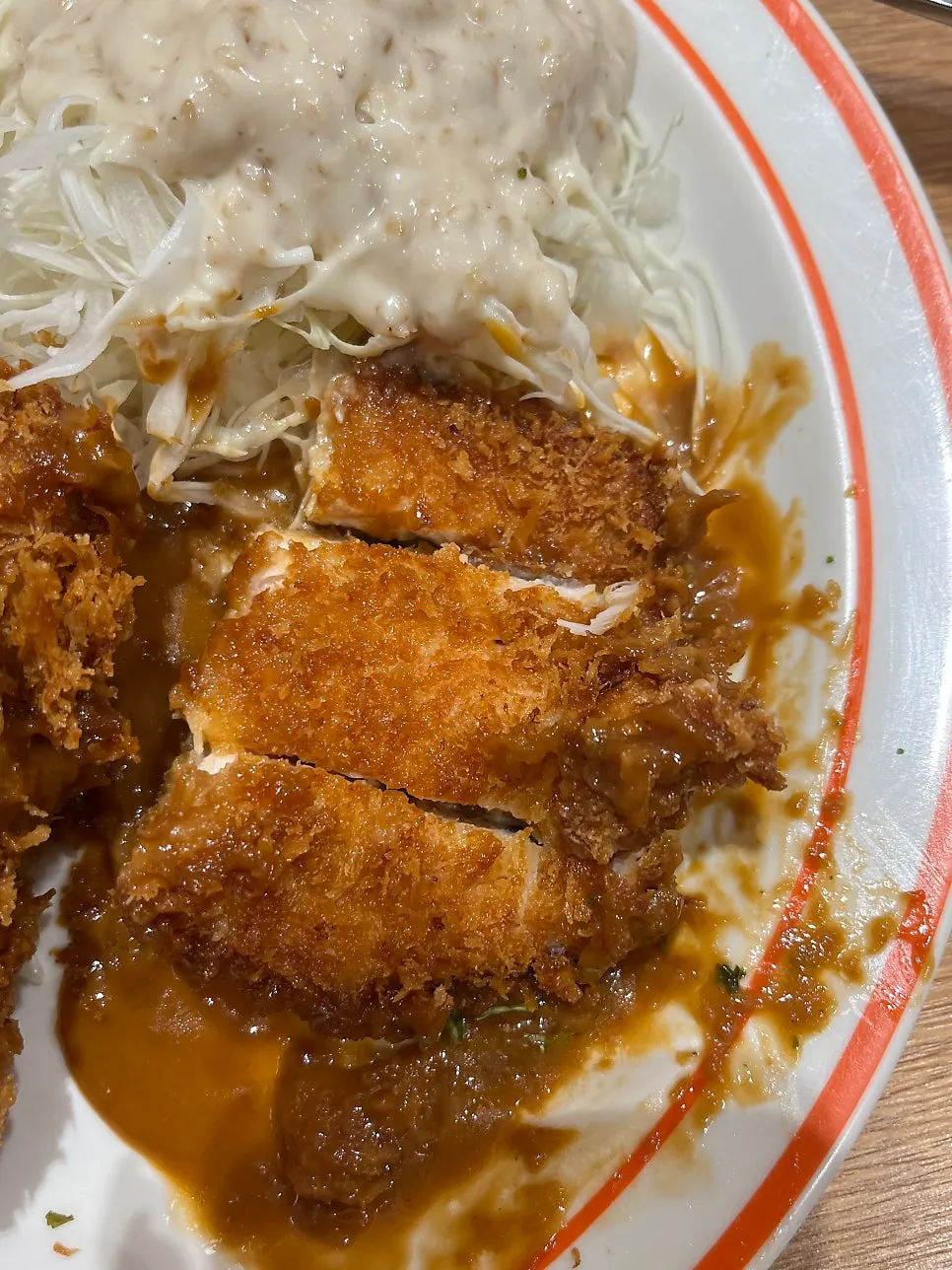 Chicken katsu held with chopsticks