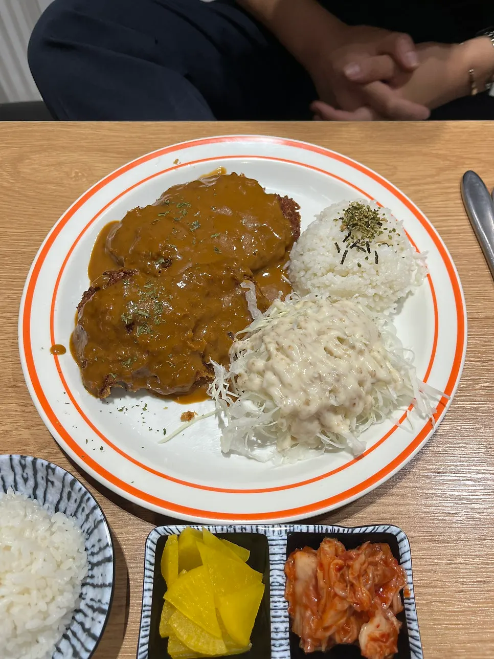 Plate of the mixed platter with three cutlet types eaten in rotation