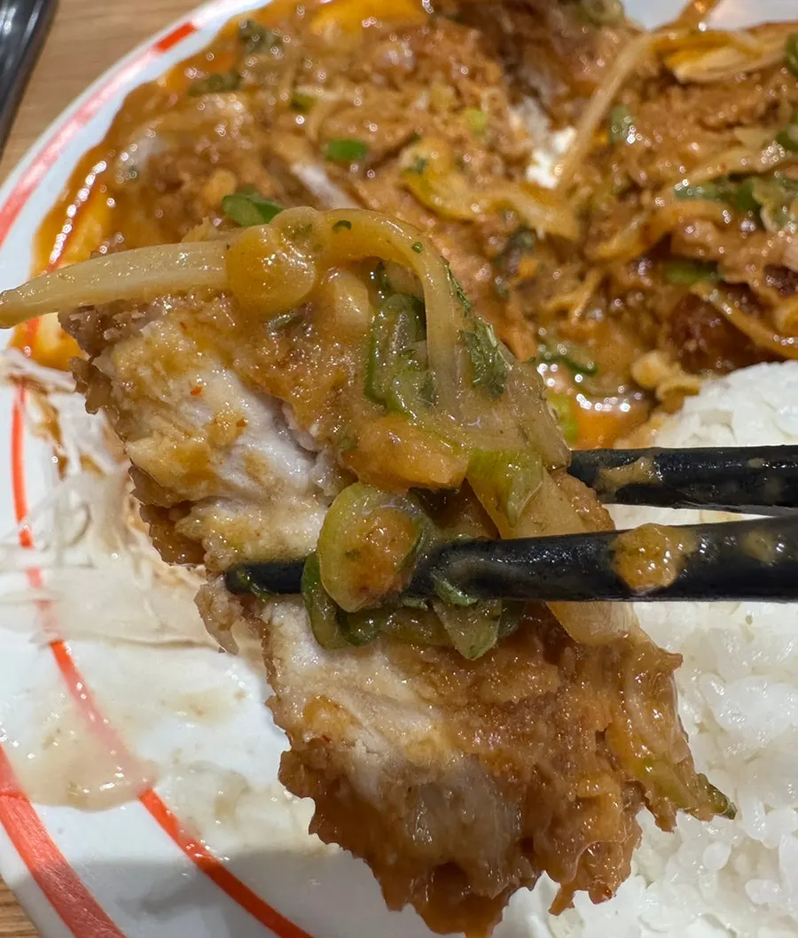 Cross-section of the thick onion pork cutlet