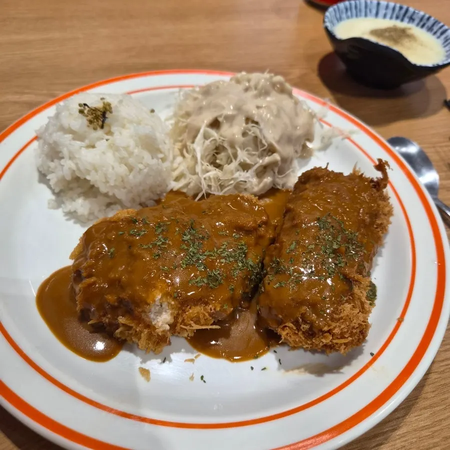 Pork cutlet served with sauce poured on top