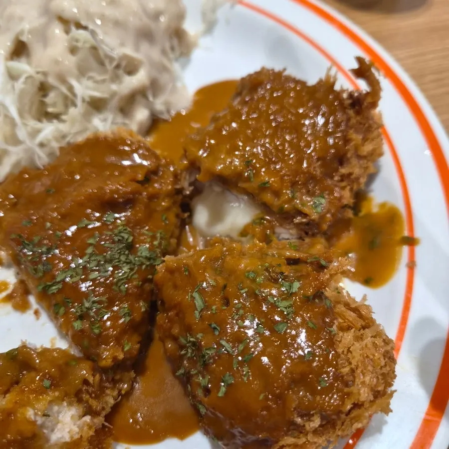 Cross-section of the nutty cheese cutlet