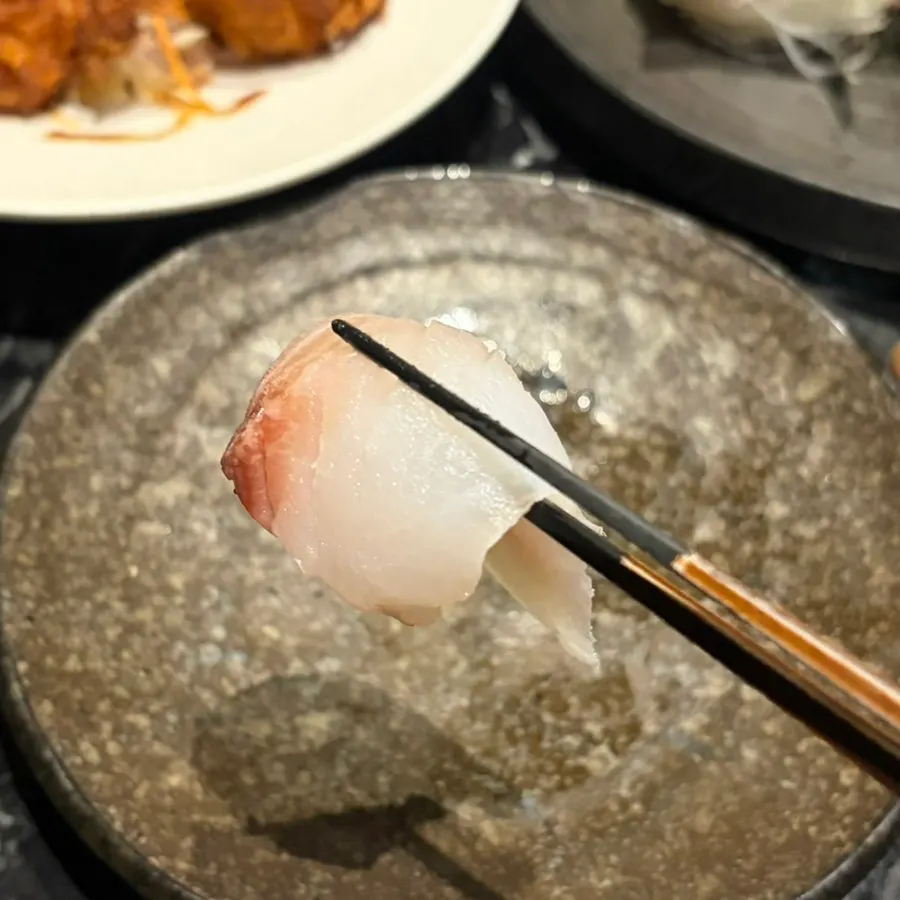 Cross-section of the thickly sliced aged sashimi