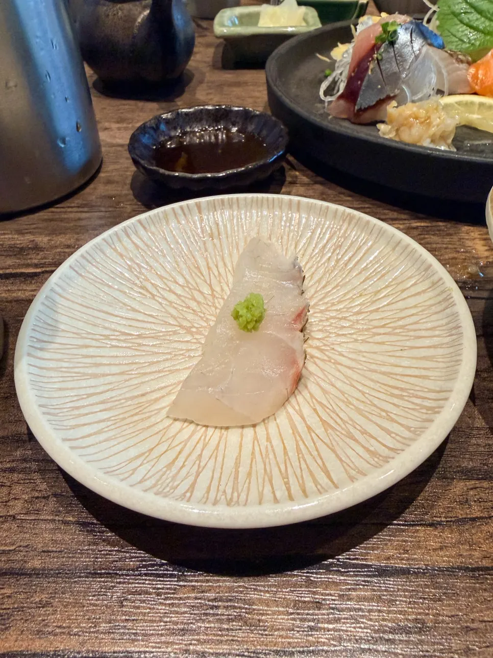Salmon sashimi from the aged assorted platter