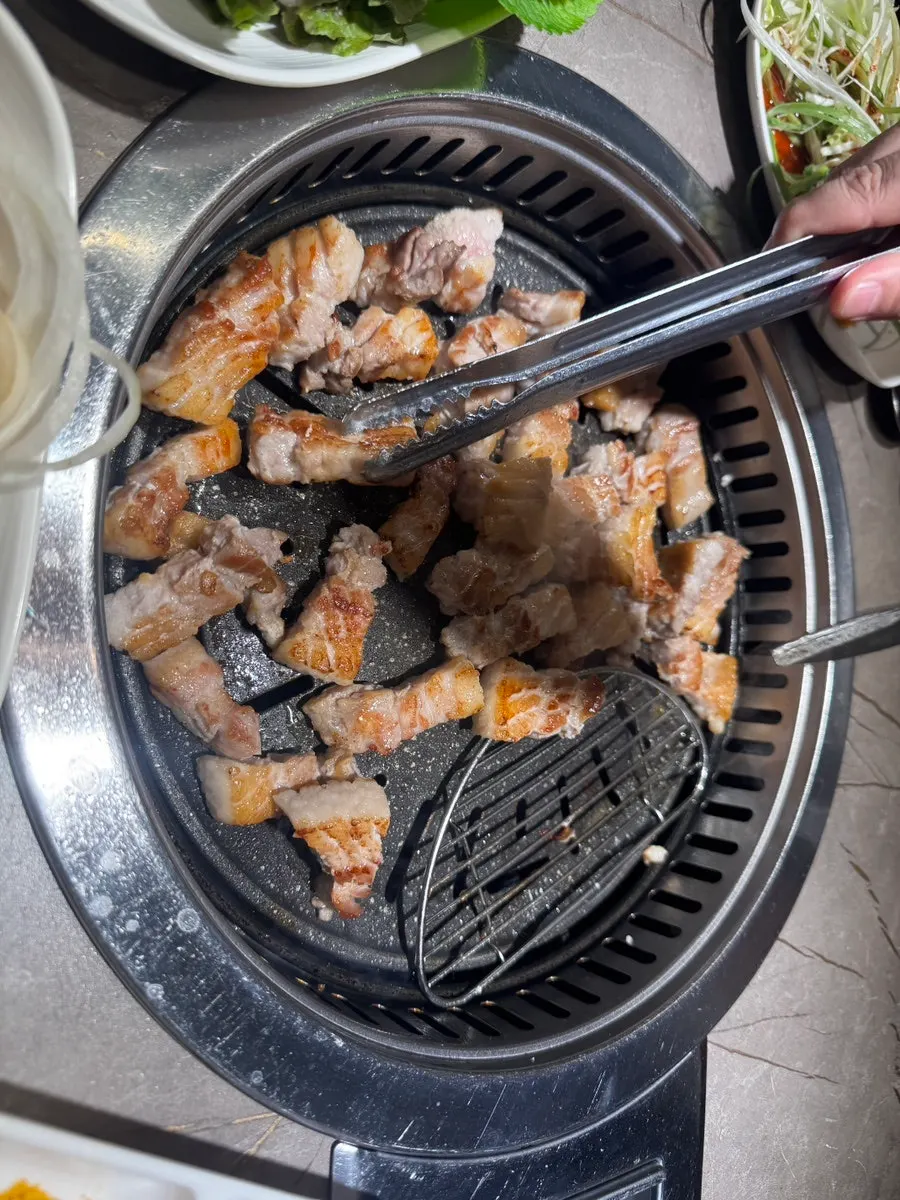 Pork belly wrapped in a perilla leaf
