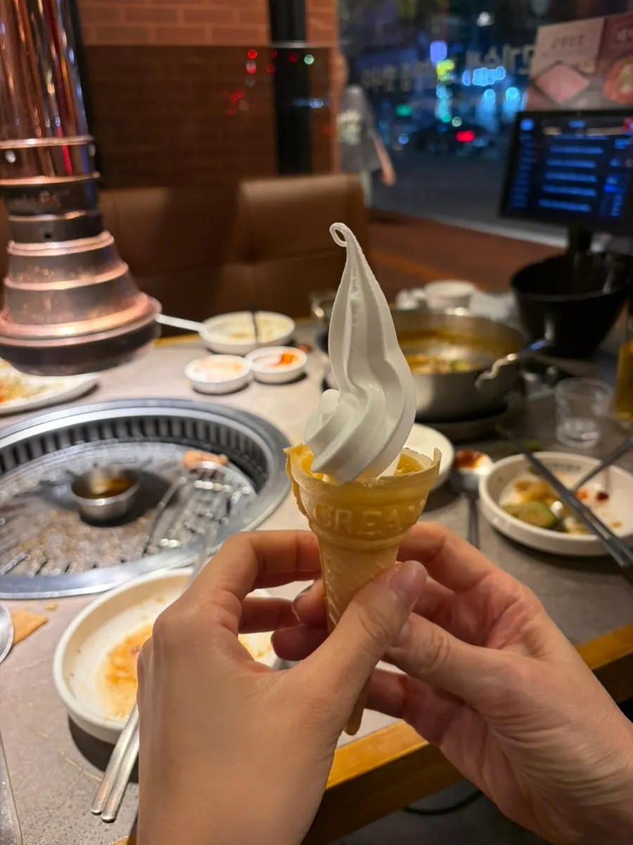 Cone ice cream served for dessert
