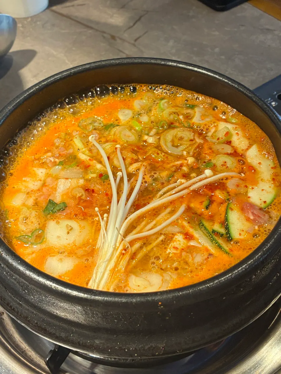 Doenjang-jjigae and pot rice ordered as a side meal