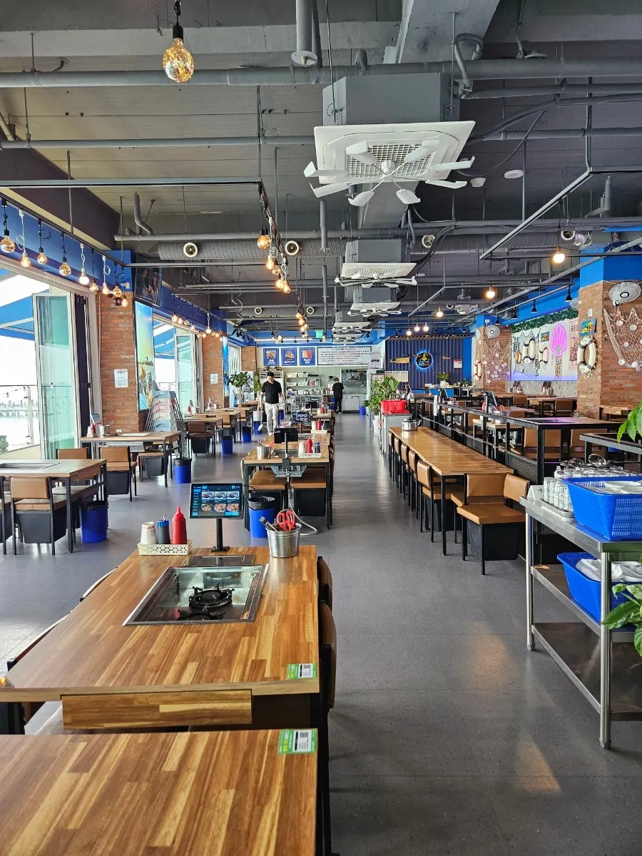 Interior with tables spaced out generously