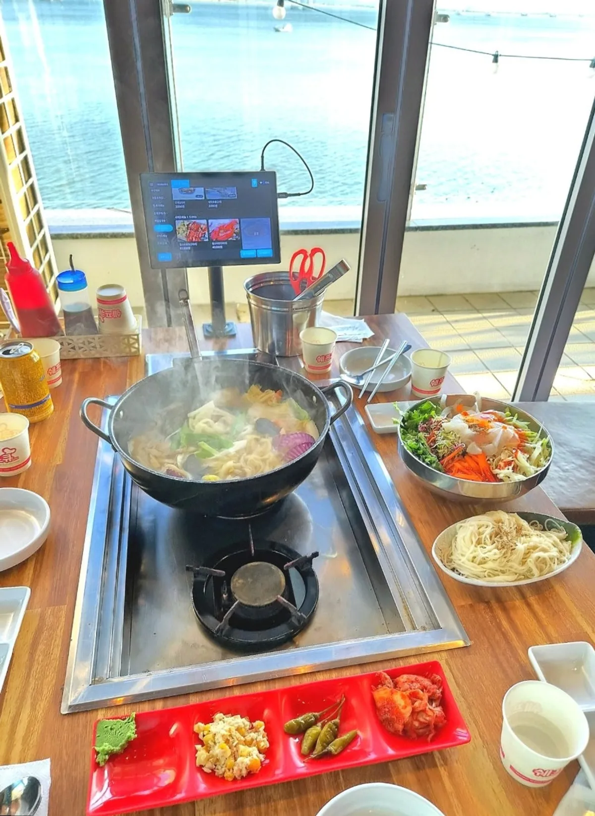 A seafood meal enjoyed with the sunset