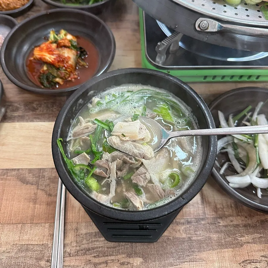 Close-up of a bowl of pork gukbap