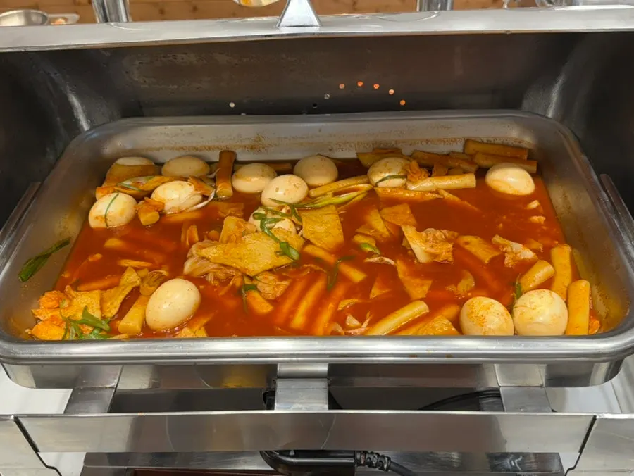 Self-serve banchan bar display inside the restaurant