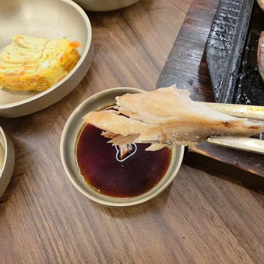 Close-up of thick grilled fish flesh