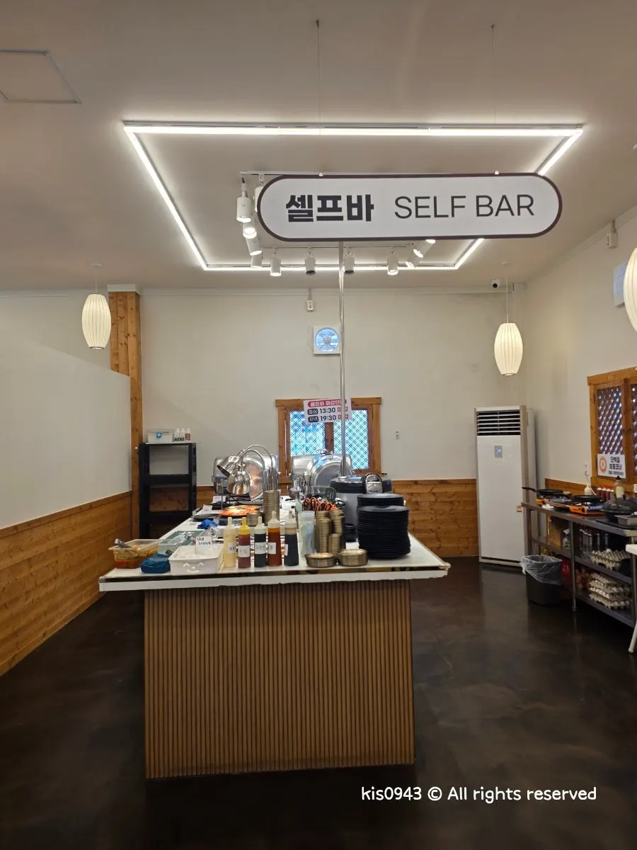 Self-serve banchan corner with homemade side dishes