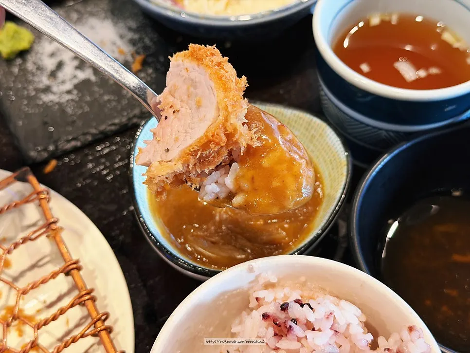 Tenderloin pork cutlet served alongside curry