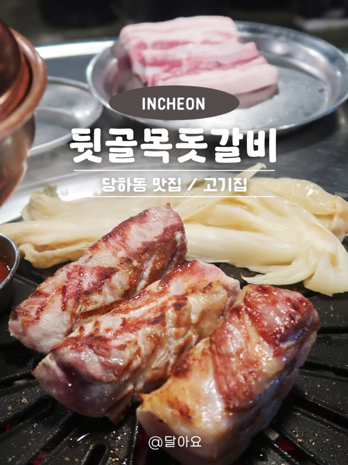 뒷골목 돗갈비 구워진 제주 돼지고기 클로즈업