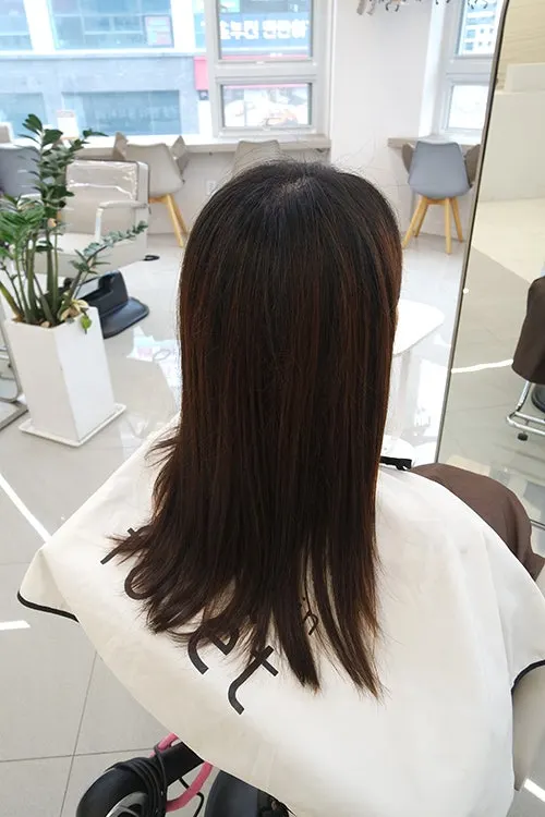 Before shot of hair with overgrown roots before dyeing