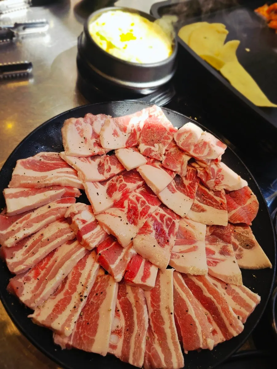 Meat beginning to cook on the grill