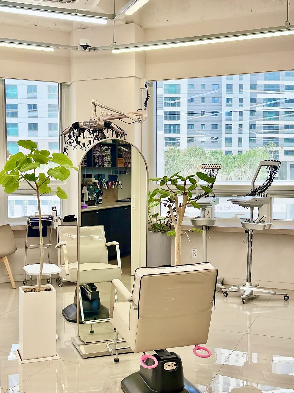 Tone-on-tone hair salon interior