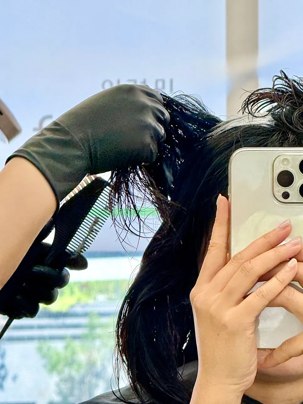 Hair before treatment with frizzy bangs