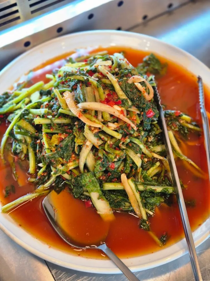 Octopus jeotgal side dish at the self-serve bar