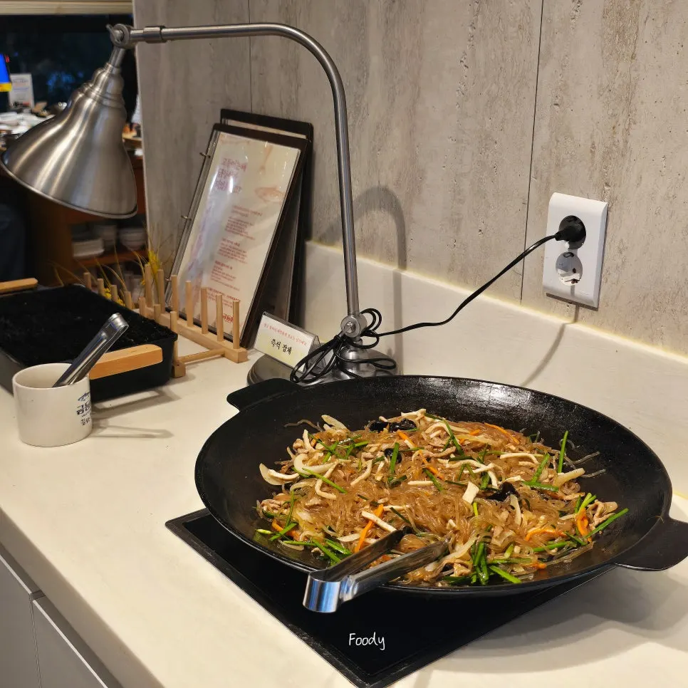 Japchae stocked at the self-serve corner