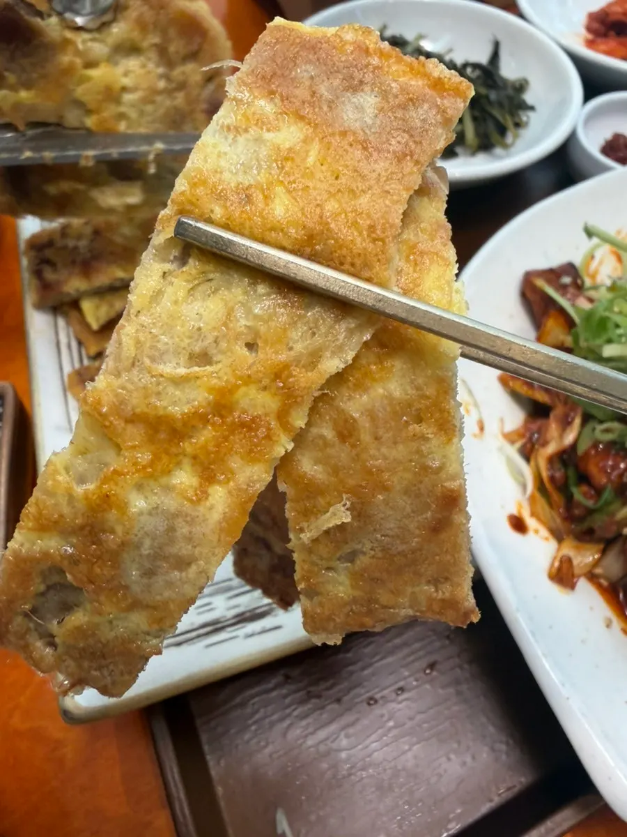 Flounder-style meat jeon ordered as a side