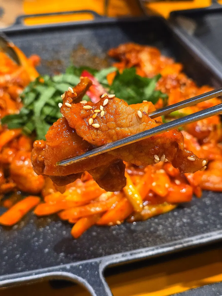 Well-seasoned stir-fried pork close-up