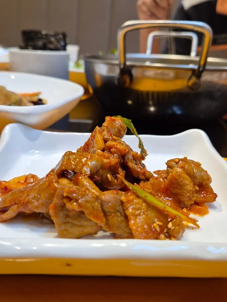 Close-up of pork meat with seasoning soaked in