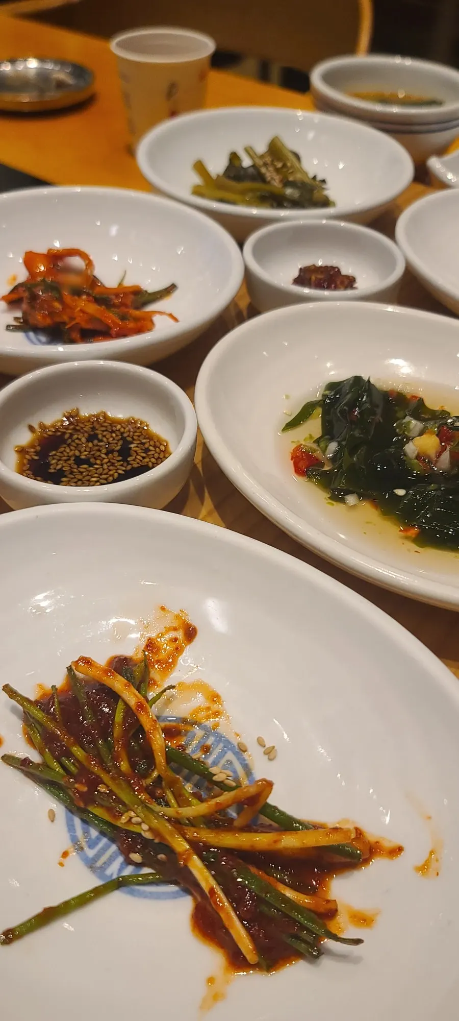 A mild, non-spicy Korean banchan spread