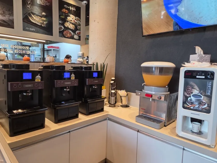 Dessert corner with coffee and apricot juice